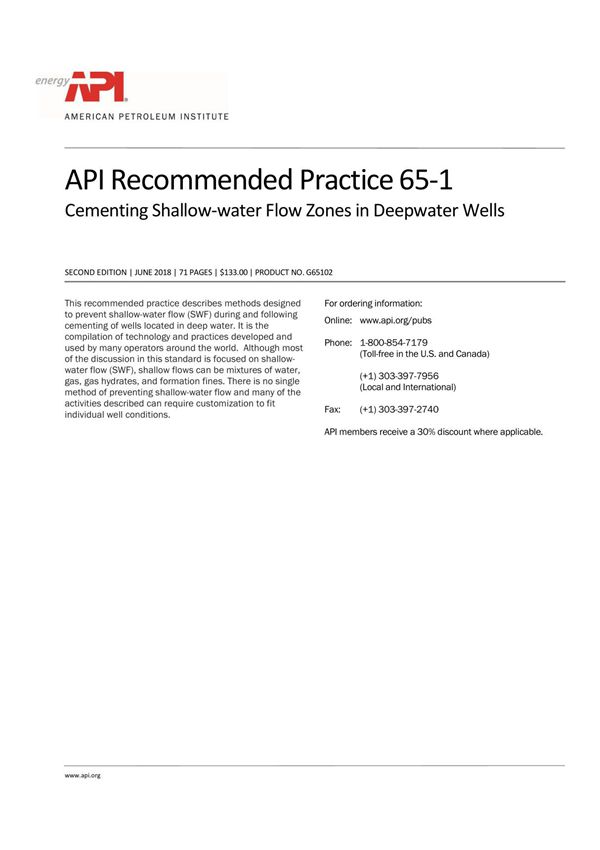 API RP 65-1《深水固井浅水流动区》第二版
