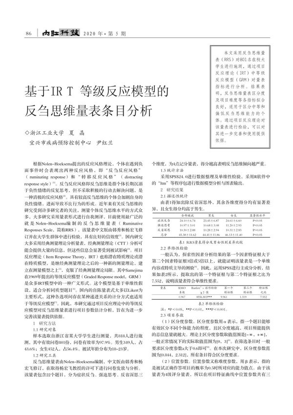 基于IRT等级反应模型的反刍思维量表条目分析