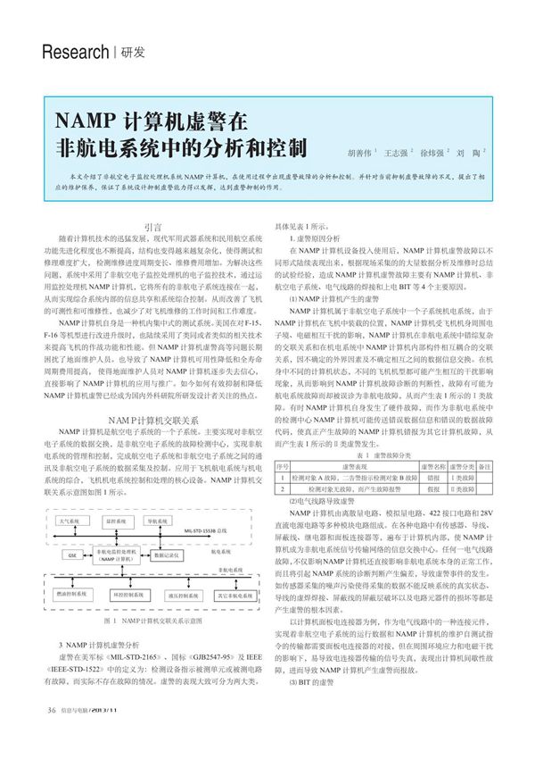 NAMP计算机虚警在非航电系统中的分析和控制