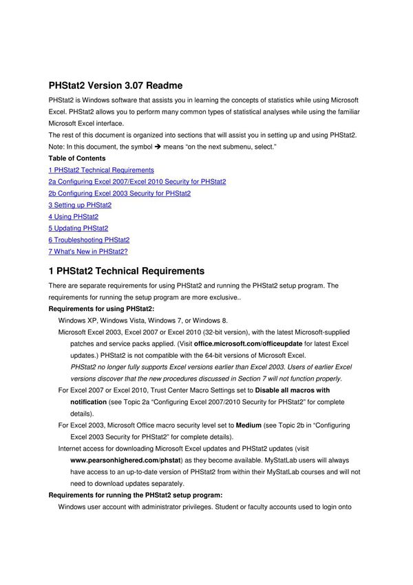 PHStat2 Version 3.07 Readme