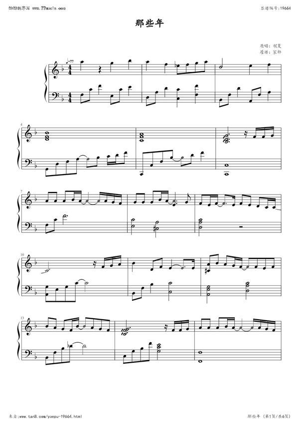 那些年(精简版,胡夏)钢琴谱钢琴简谱 数字谱 钢琴双手简谱