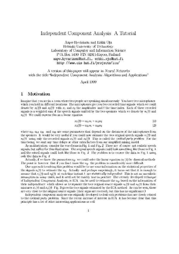 (精品)独立分量分析IndependentComponentAnalysisATutorial