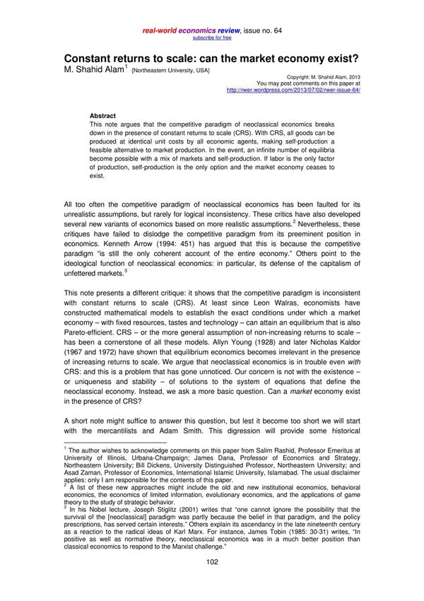 constant returns to scale can the market economy exist 规模报酬不变，市场经济存在