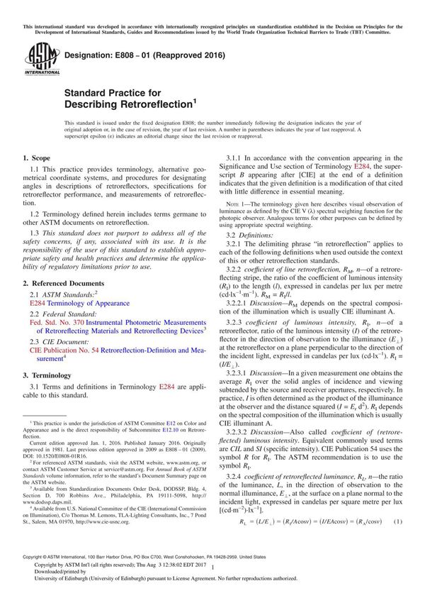 ASTM E808 01 (Reapproved 2016) Standard Practice for Describing Retroreflection1