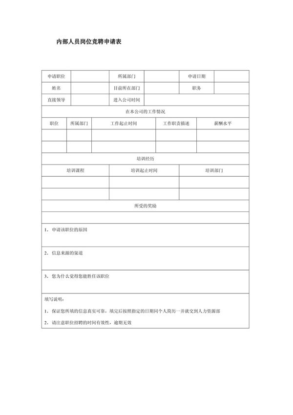 (精品WORD)内部人员岗位竞聘申请表