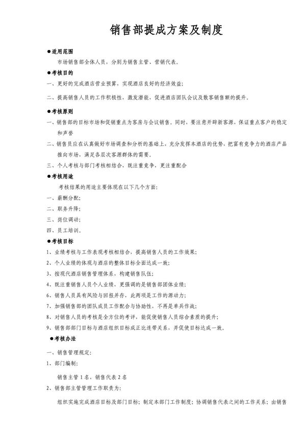 销售部提成方案及制度