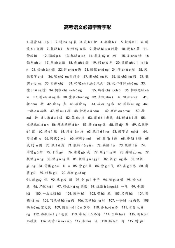 2020高考语文必背字音字形