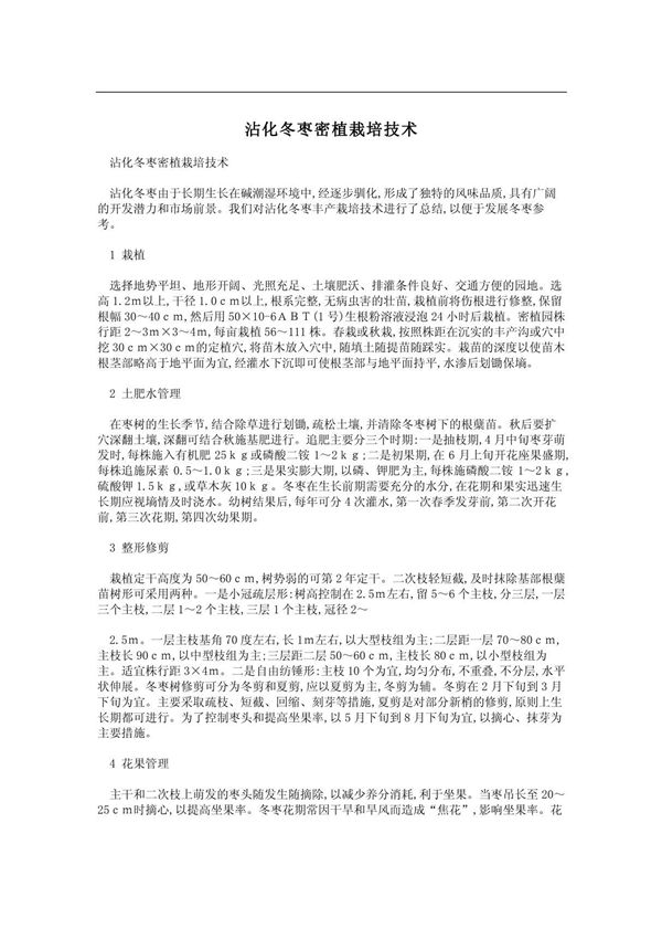 沾化冬枣密植栽培技术