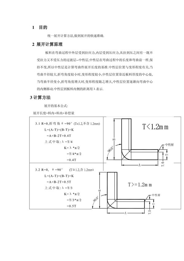 各类板材折弯展开计算公式