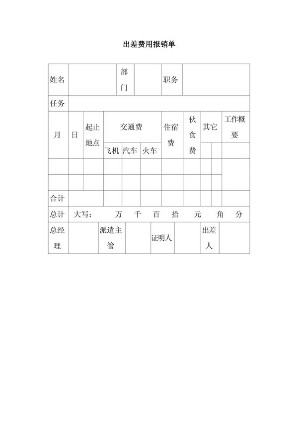 guanli出差费用报销单模板