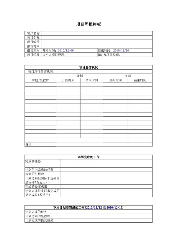 项目周报模板