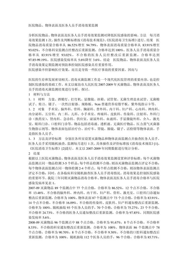 医院物品 物体表面及医务人员手消毒效果监测