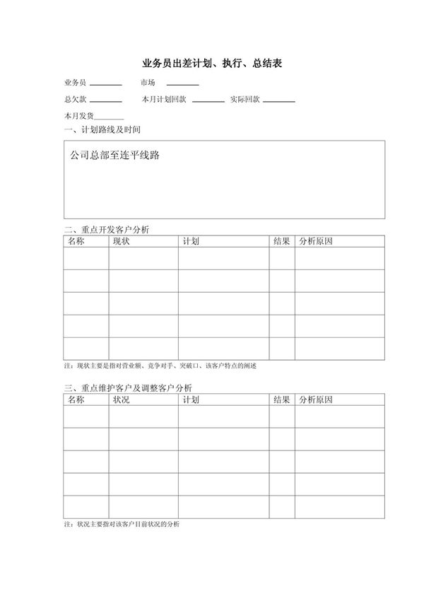 业务员出差计划表