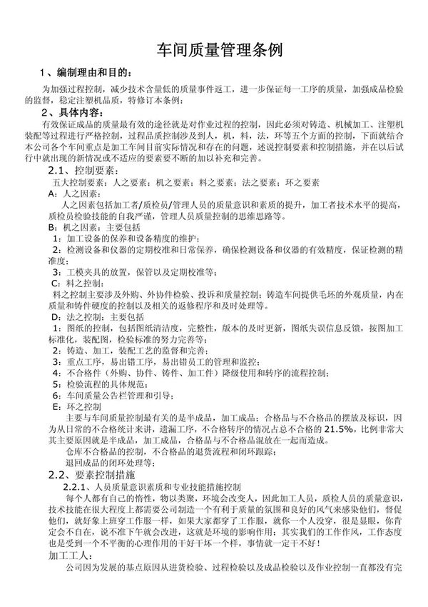 车间质量管理条例