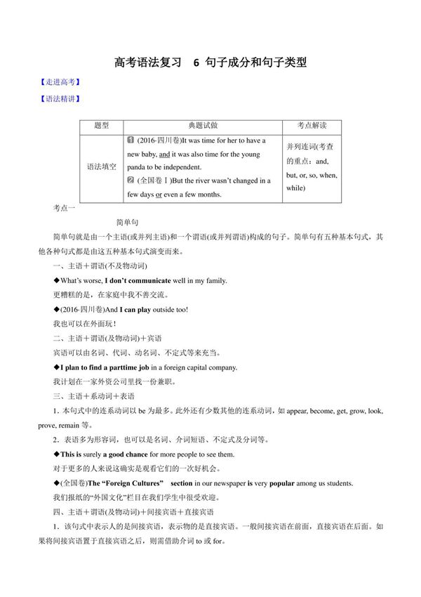 2020高考英语易错语法点30题专题06 句子成分和句子类型(解析版)
