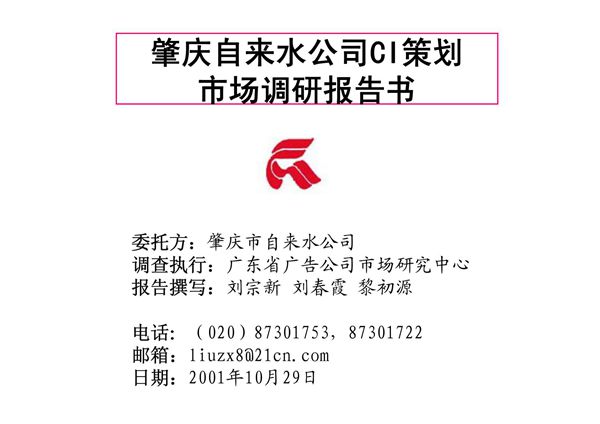 肇庆自来水公司调研报告定稿