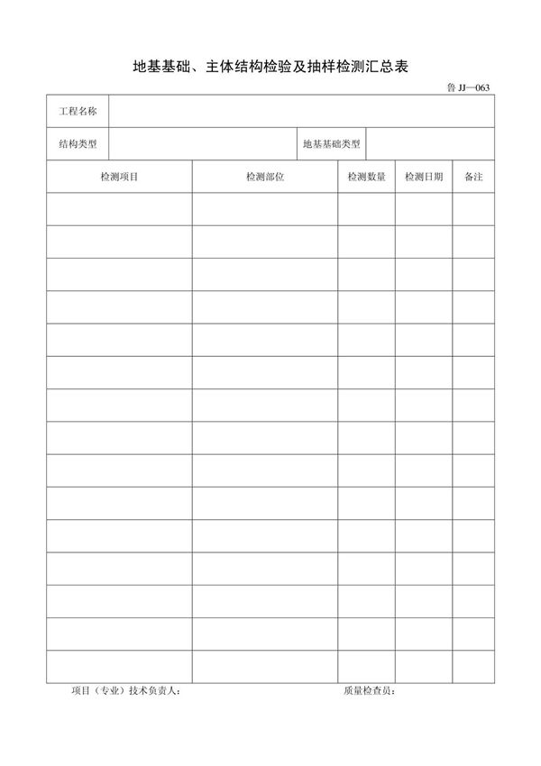 客运索道建设鲁JJ-063地基基础 主体结构检验及抽样检测汇总表