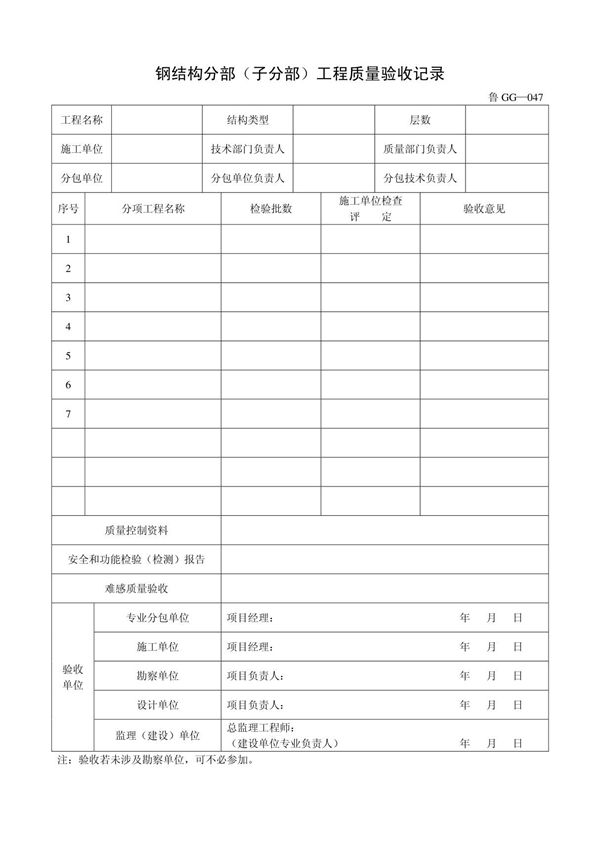 客运索道建设鲁GG-047钢结构分部(子分部)工程质量验收记录