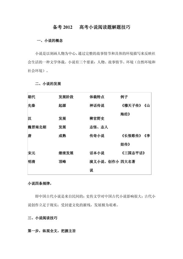 高考语文 备考2012 高考小说阅读题解题技巧