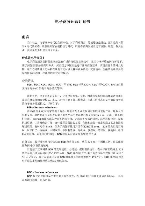 电子商务运营计划书