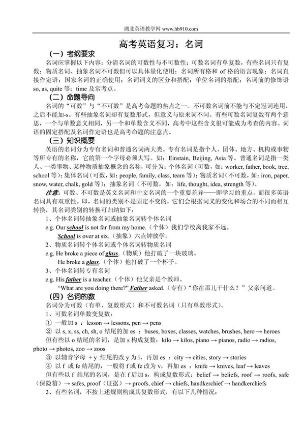 高考英语名词复习练习