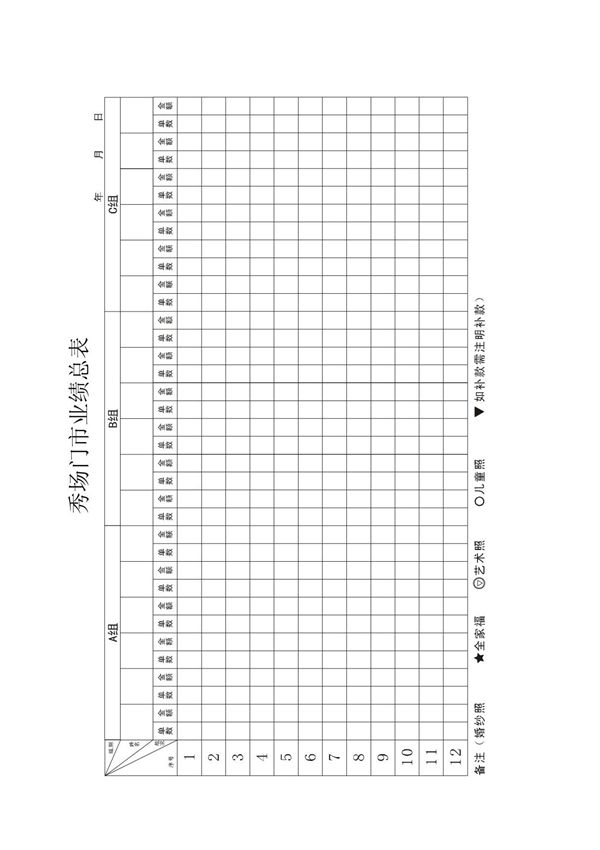影楼管理秀场门市业绩统计总表