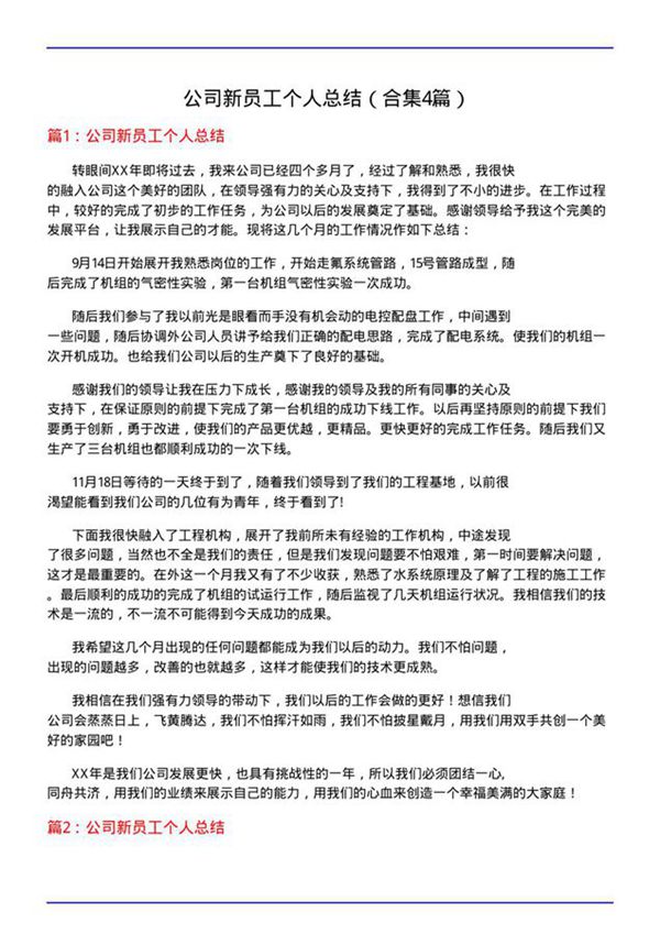 公司新员工个人总结(合集4篇)