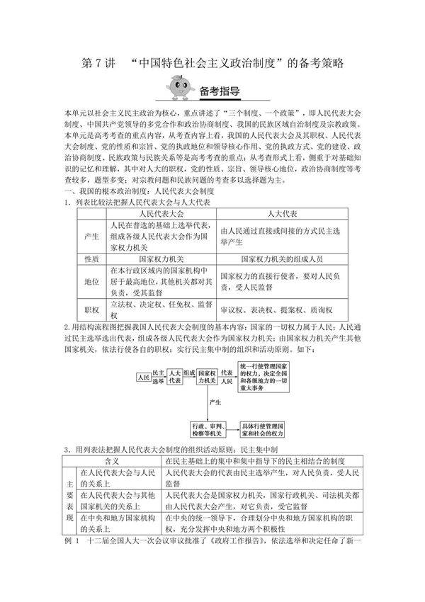 2018届新高三政治高考复习方法策略 第7讲中国特色社会主义政治制度的备考策略