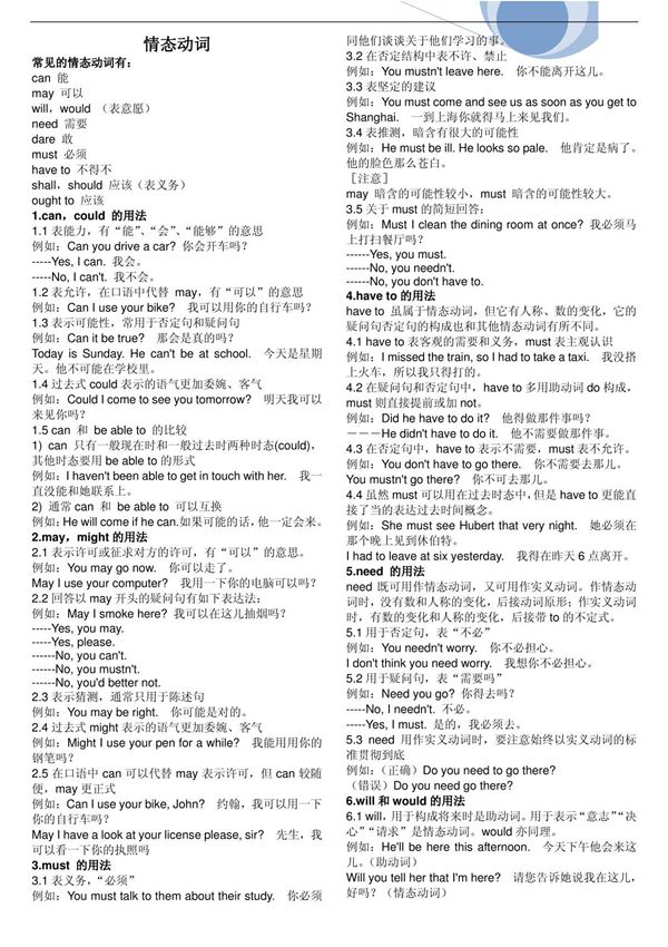 2011高考英语情态动词讲解及习题(附答案)