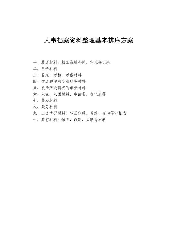 人事档案资料整理基本排序方案