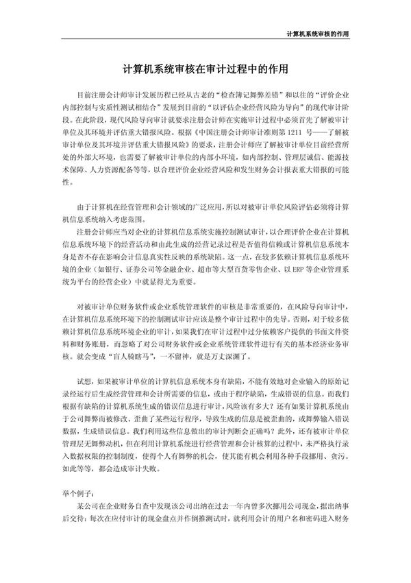 审计底稿编制案例43-计算机系统-孙冰 计算机系统审核-孙冰