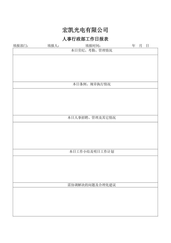 ［精选推荐］行政部工作日报表