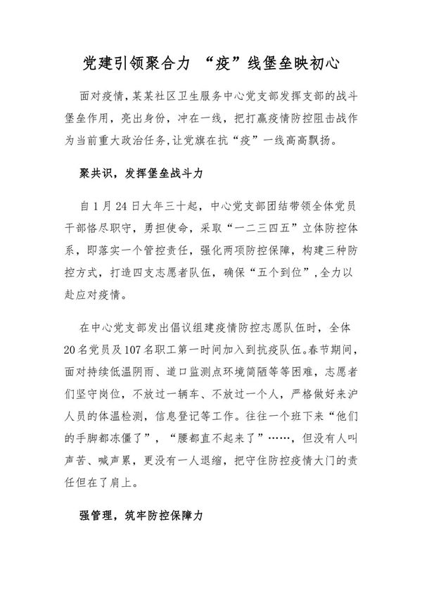 某某社区卫生服务中心乡镇卫生院党支部疫情防控工作总结小结汇报