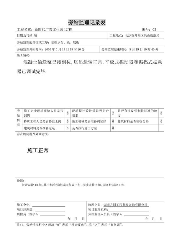 (精品)旁站监理记录表