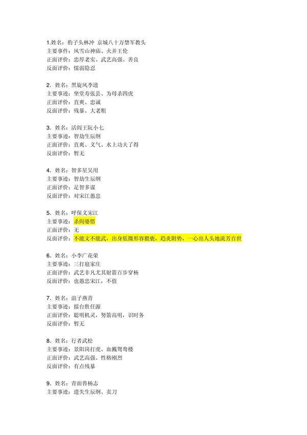 水浒传人物及性格分析