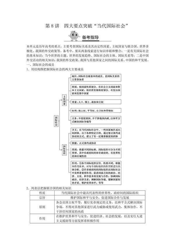 2018届新高三政治高考复习方法策略 第8讲 四大要点突破当代国际社会