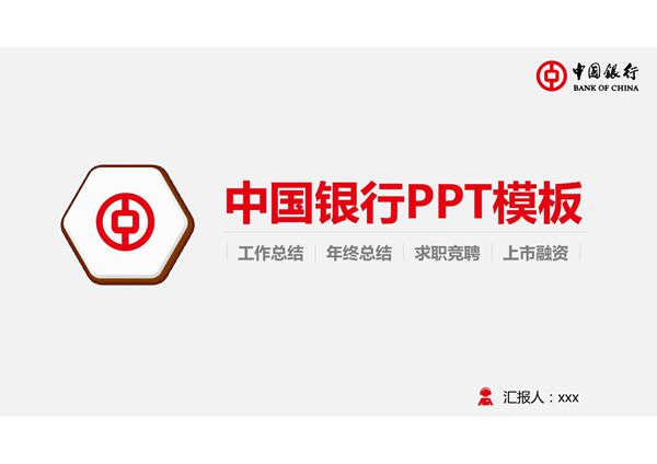 工作汇报年终总结中国银行PPT模板