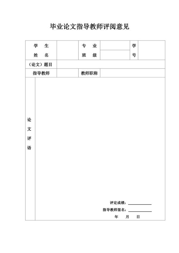 毕业论文指导教师评阅意见