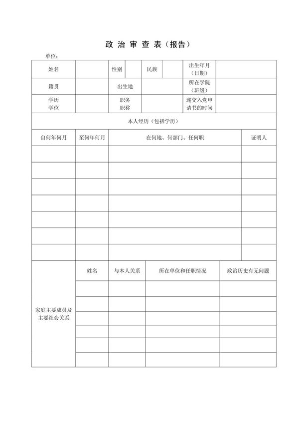 发 展 对 象 政 治 综 合 审 查 表