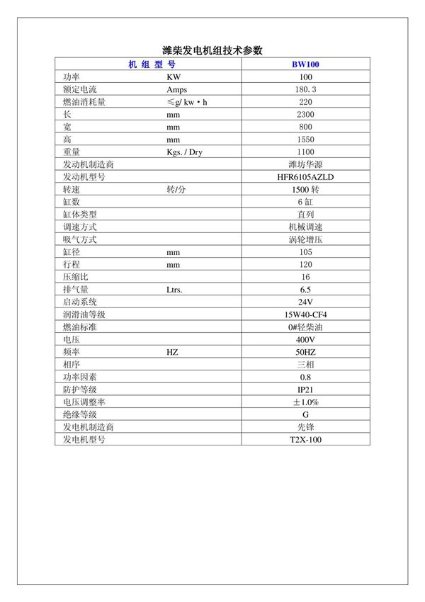 全新柴油发电机组报价单