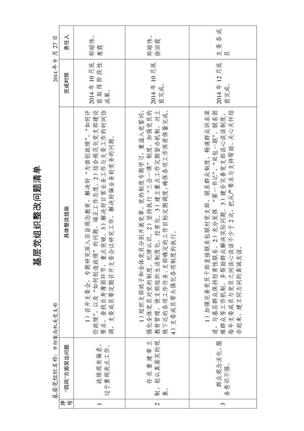 基层党组织整改问题清单