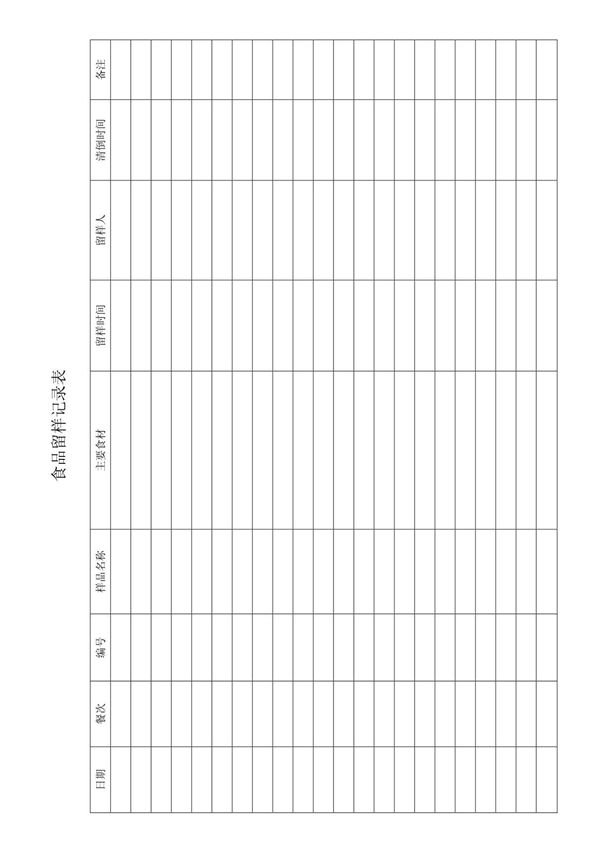 食堂食品留样记录表