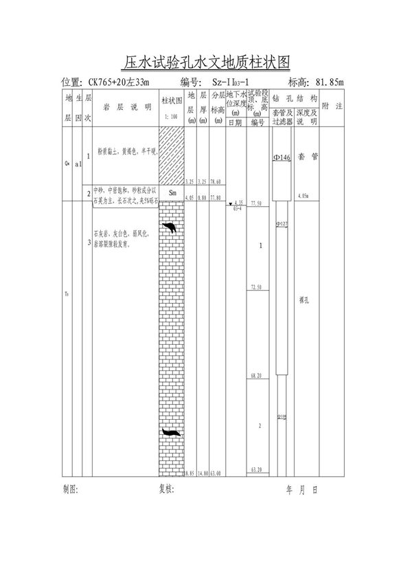 压水试验孔水文地质柱状图