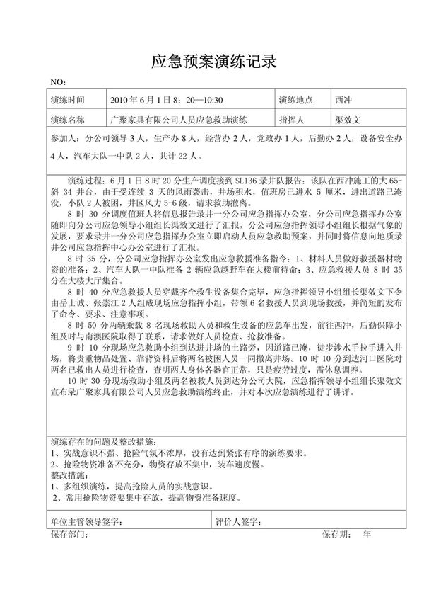 应急预案演练记录