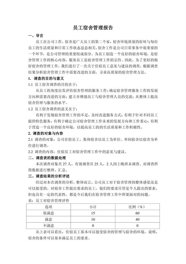 员工宿舍管理报告