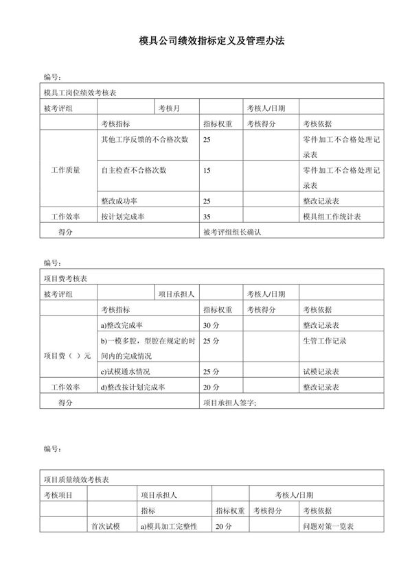 模具绩效考核表