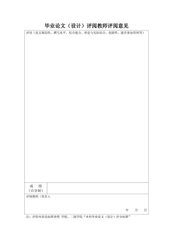毕业论文(设计)评阅教师评阅意见