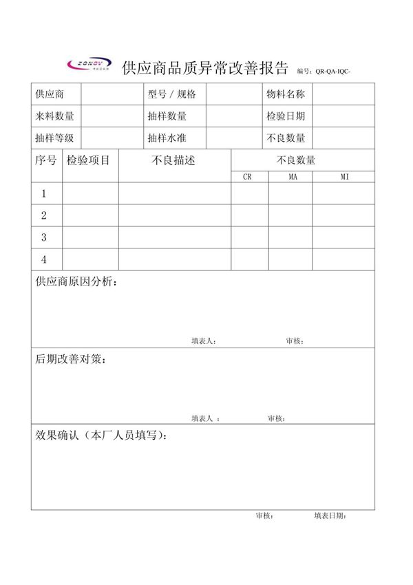 供应商品质异常改善报告