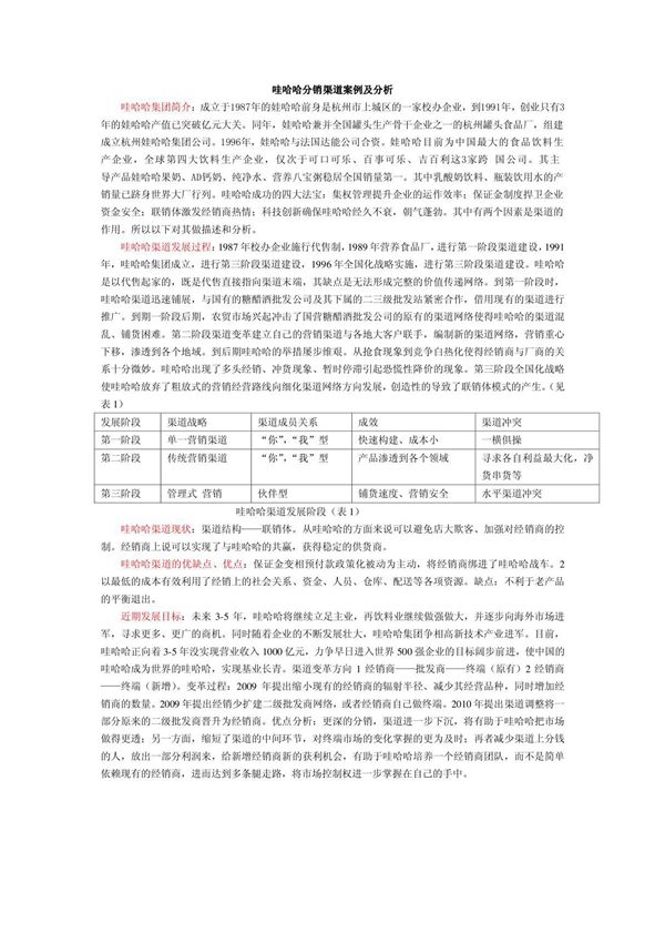哇哈哈分销渠道案例及分析