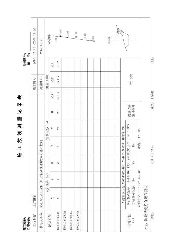 施工放线测量记录表